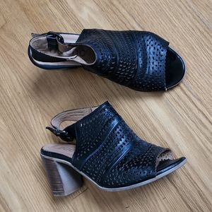 Bueno Black Perforated Leather High Heel Sandals, Size 37